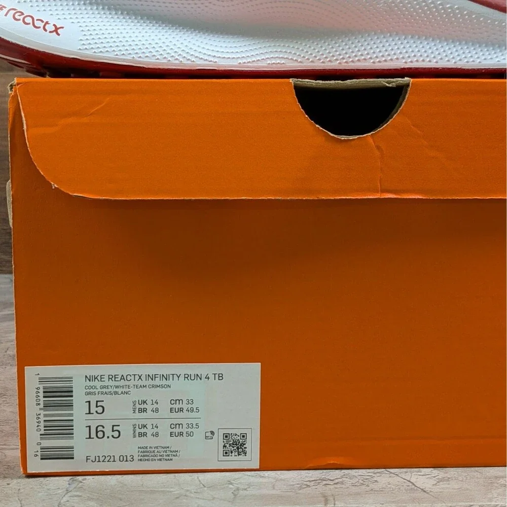 Nike ReactX Infinity Run 4 TB Men's 15 Grey White Red Running Shoes FJ1221-013